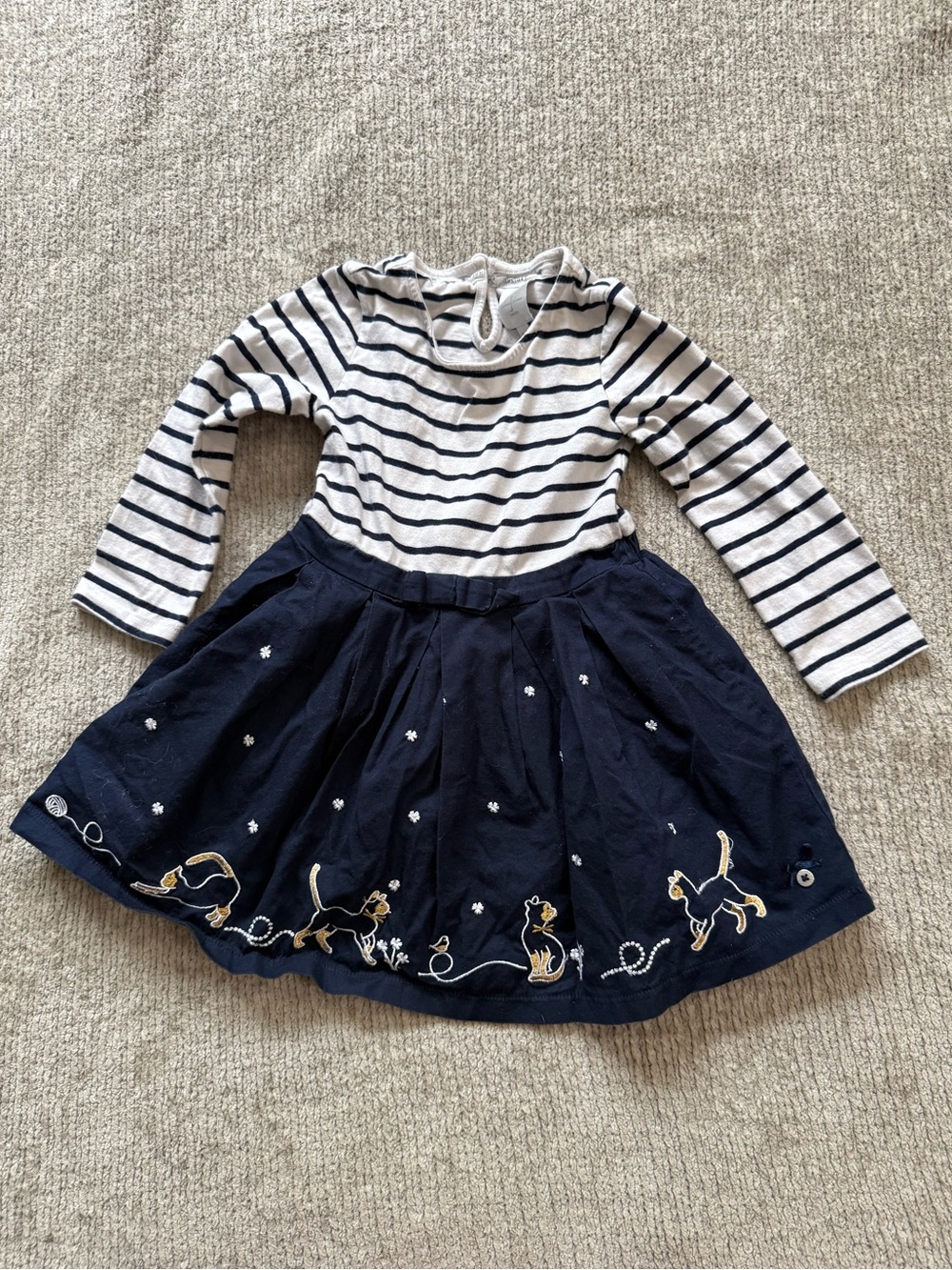 Jasper Conran Junior 18-24M Navy Cat Embroidered Stripe Dress